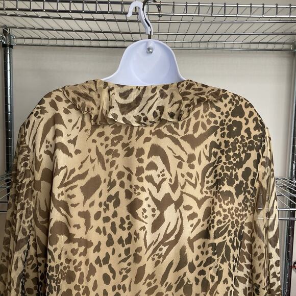 Spenser Jeremy Women's Ruffled Animal Print Silk Blouse Size 20 Flowy Maximalist - Picture 8 of 9